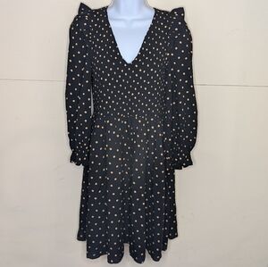 NWT Madewell Dress Long Sleeve Mid Length Polka Dot Black and Tan
